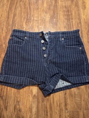 Volcom Navy Pinstripe Button-Front Volcom Denim Shorts